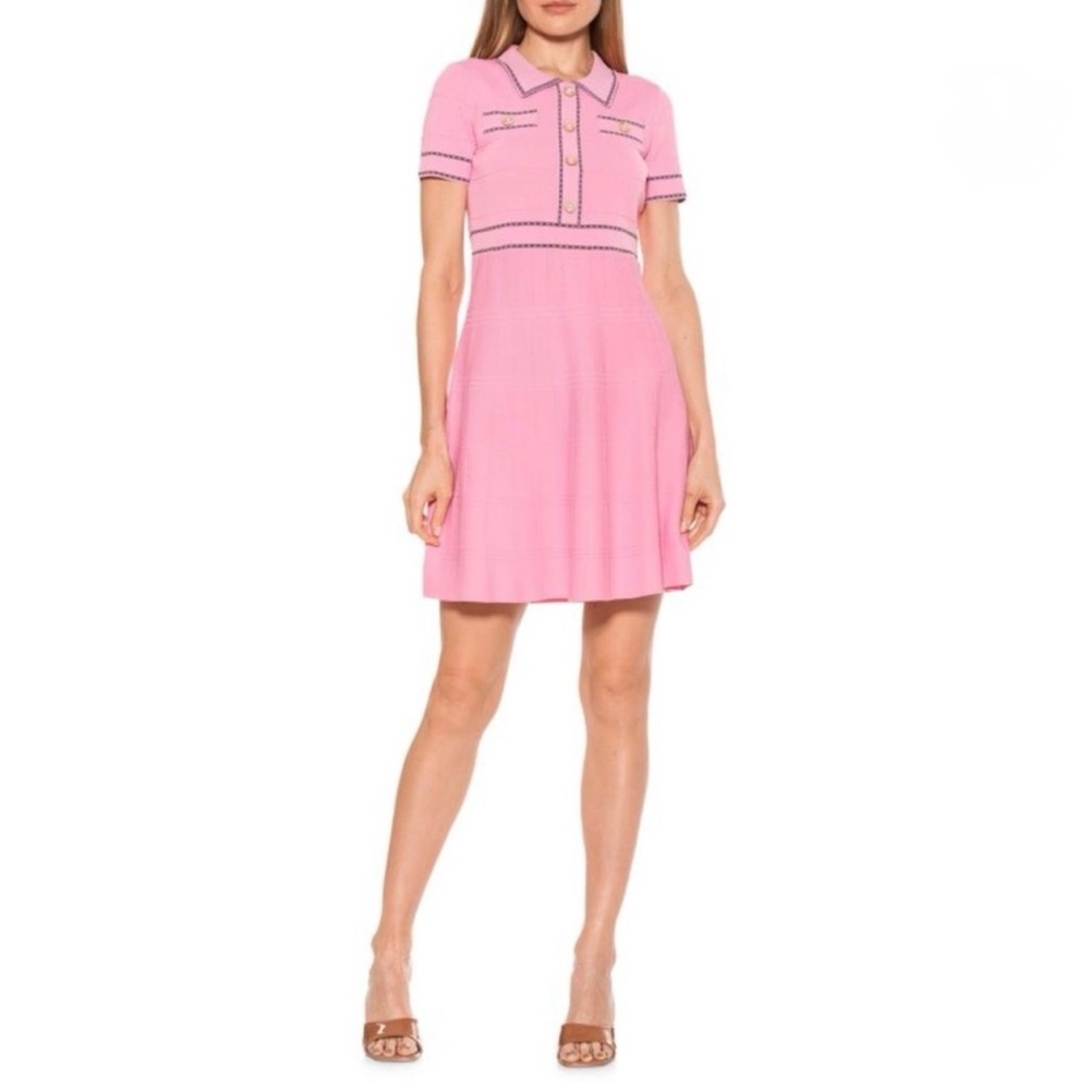Alexa Admor Pink Knit Dress M Jenna Pearl Preppy Fit Flare Elle Woods Barbiecore - Picture 9 of 9